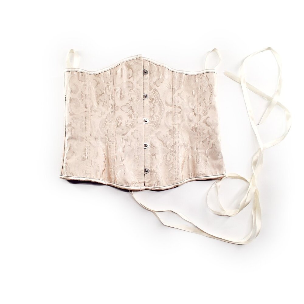 No Label Cream Floral Jacquard Corset Belt Lace Up Boning Under Bust Adj. L